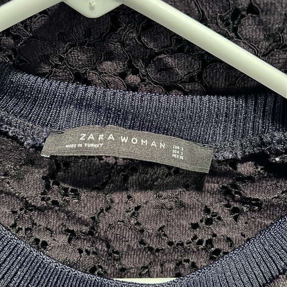 ZARA WOMAN • Black Long Sleeve Lace Top • sz S - Picture 7 of 10